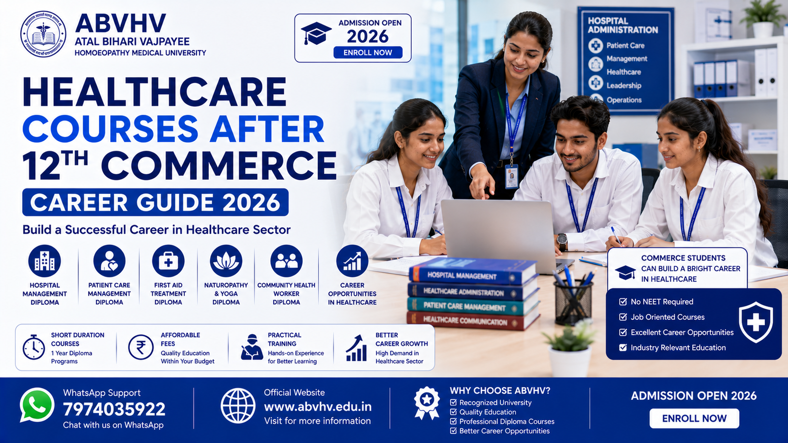 Healthcare Courses After 12th Commerce Healthcare Diploma Admission 2026 Commerce Students Healthcare Courses Healthcare Career Opportunities Indian Healthcare Students Medical Diploma Courses India Healthcare Training Institute ABVHV Healthcare Courses