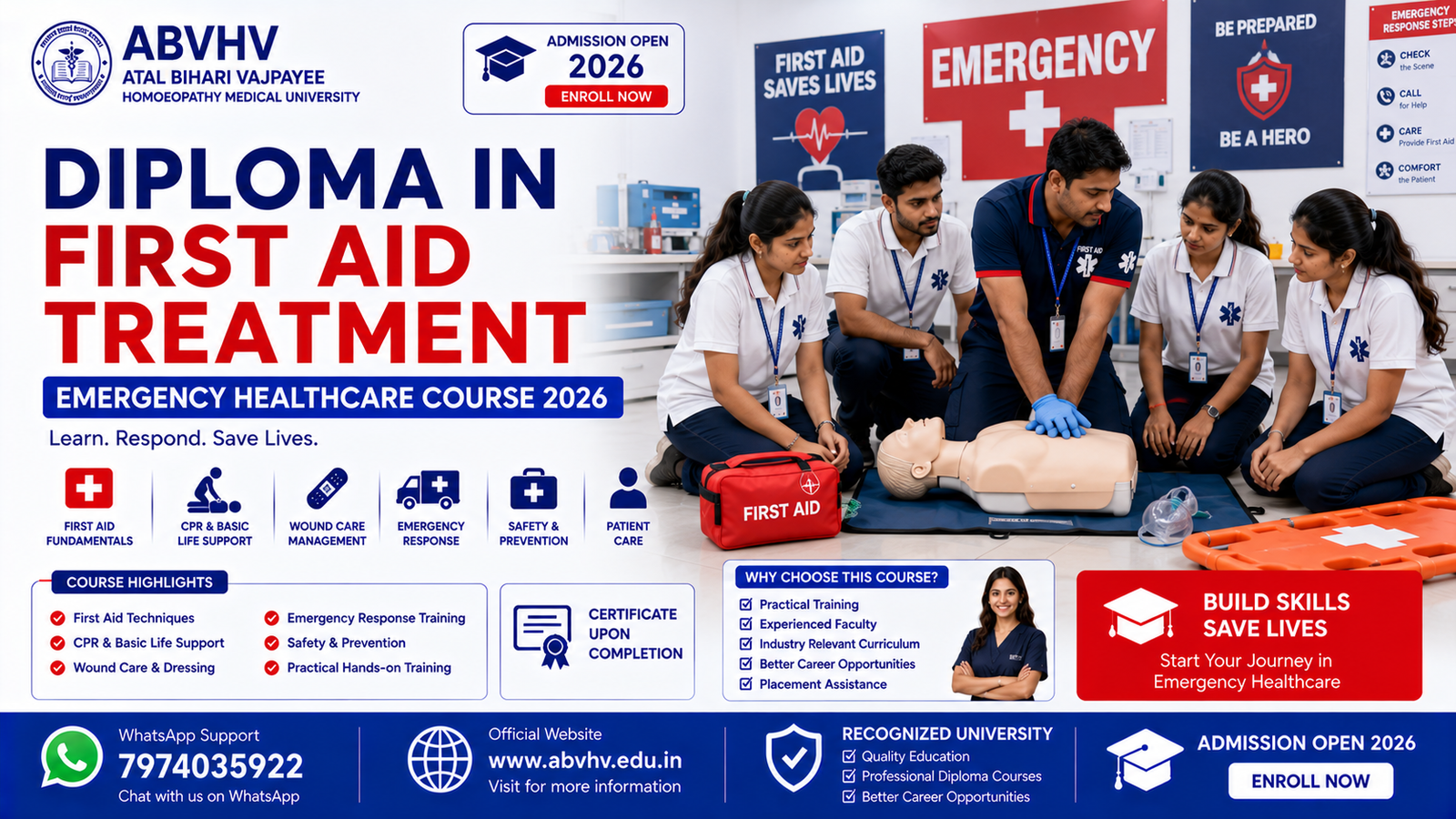 Diploma in First Aid Treatment Emergency Healthcare Course Healthcare Diploma Admission 2026 First Aid Training India Healthcare Students India Medical Diploma Courses India Emergency Care Awareness Healthcare Career Opportunities