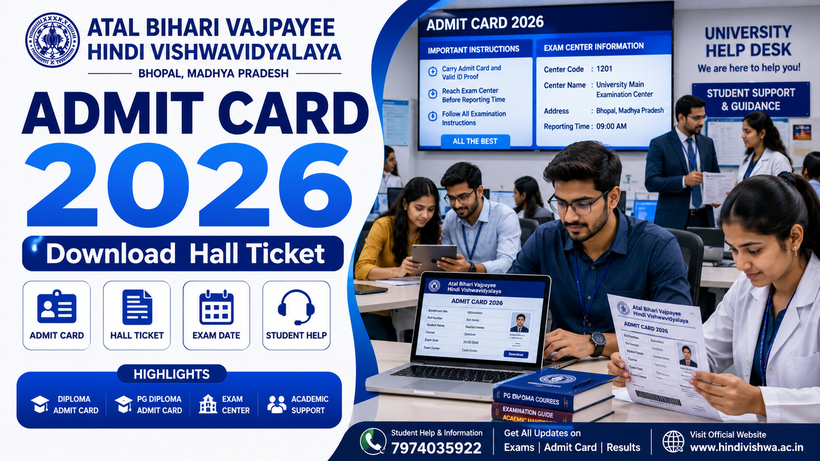 Atal Bihari Vajpayee Hindi Vishwavidyalaya Admit Card 2026 Download Hall Ticket