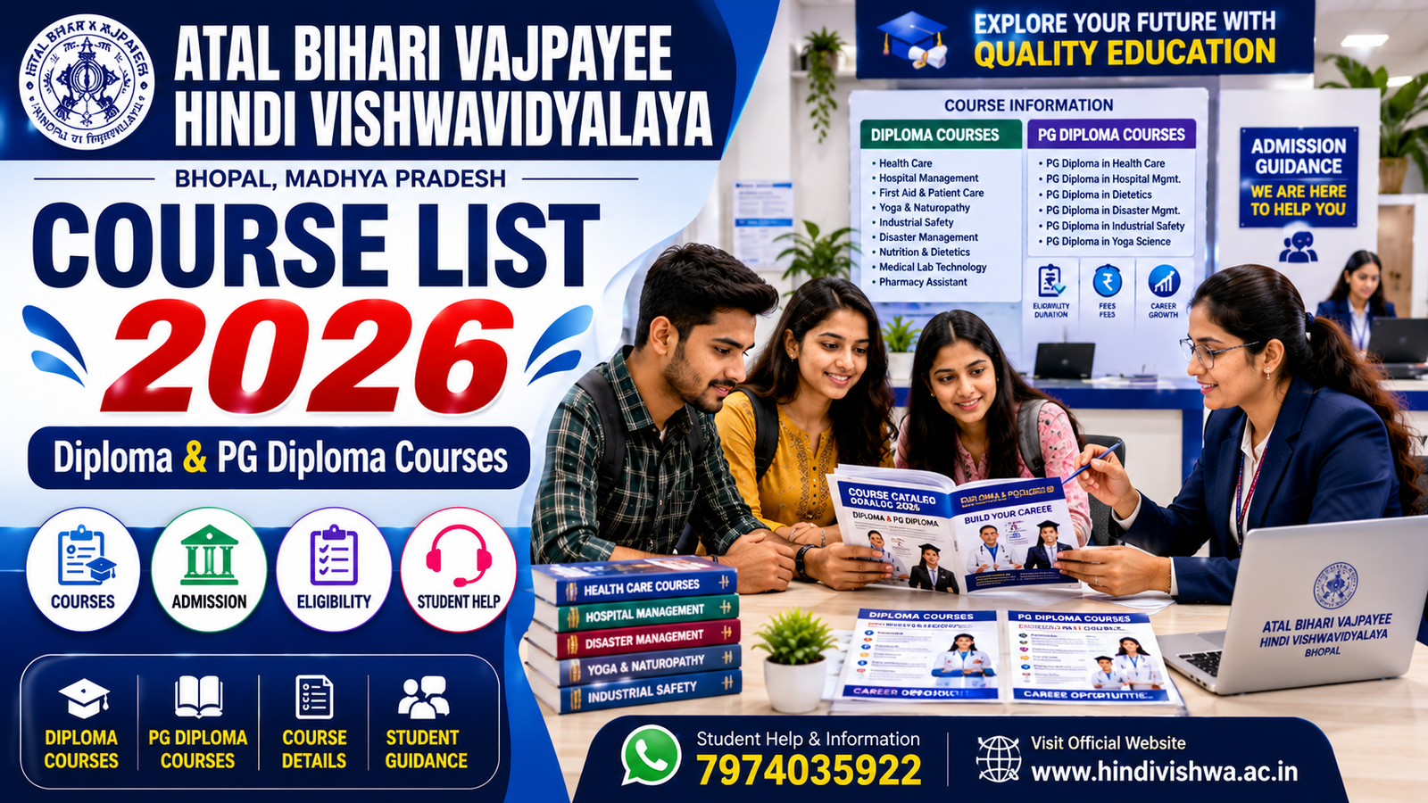 Atal Bihari Vajpayee Hindi Vishwavidyalaya Course List 2026 Diploma Courses