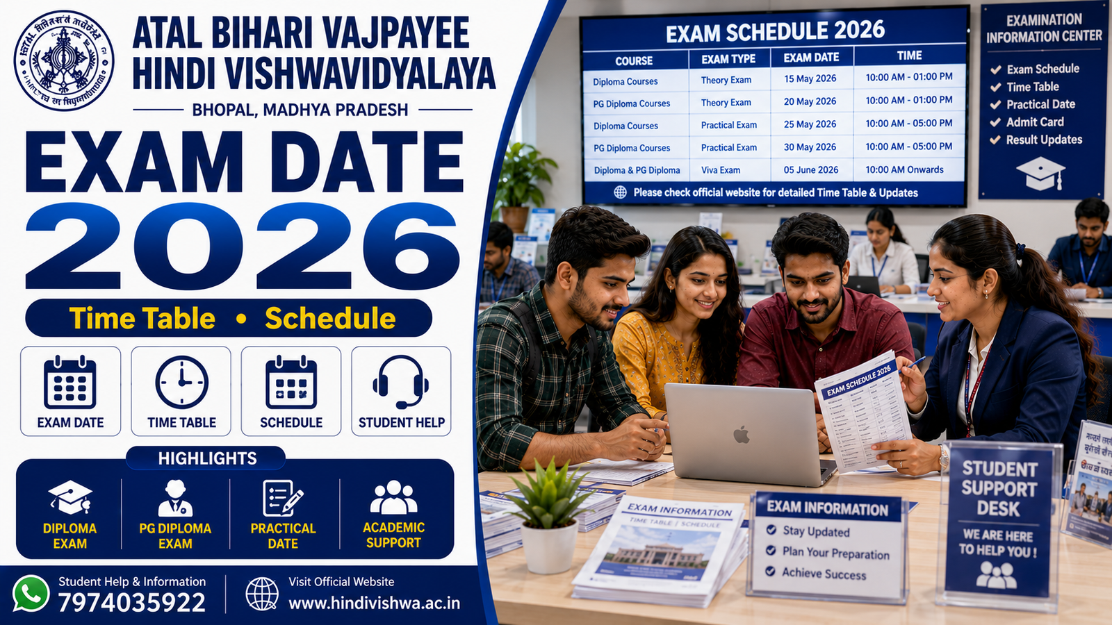 Atal Bihari Vajpayee Hindi Vishwavidyalaya Exam Date 2026 Time Table Schedule