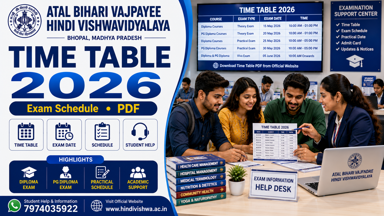 Atal Bihari Vajpayee Hindi Vishwavidyalaya Time Table 2026 Exam Schedule PDF