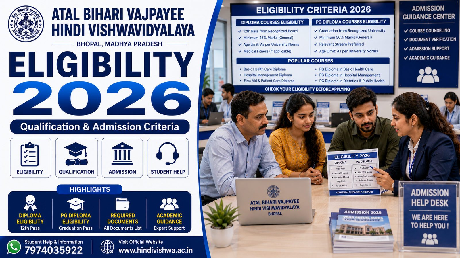 Atal Bihari Vajpayee Hindi Vishwavidyalaya Eligibility Criteria 2026 Qualification Admission