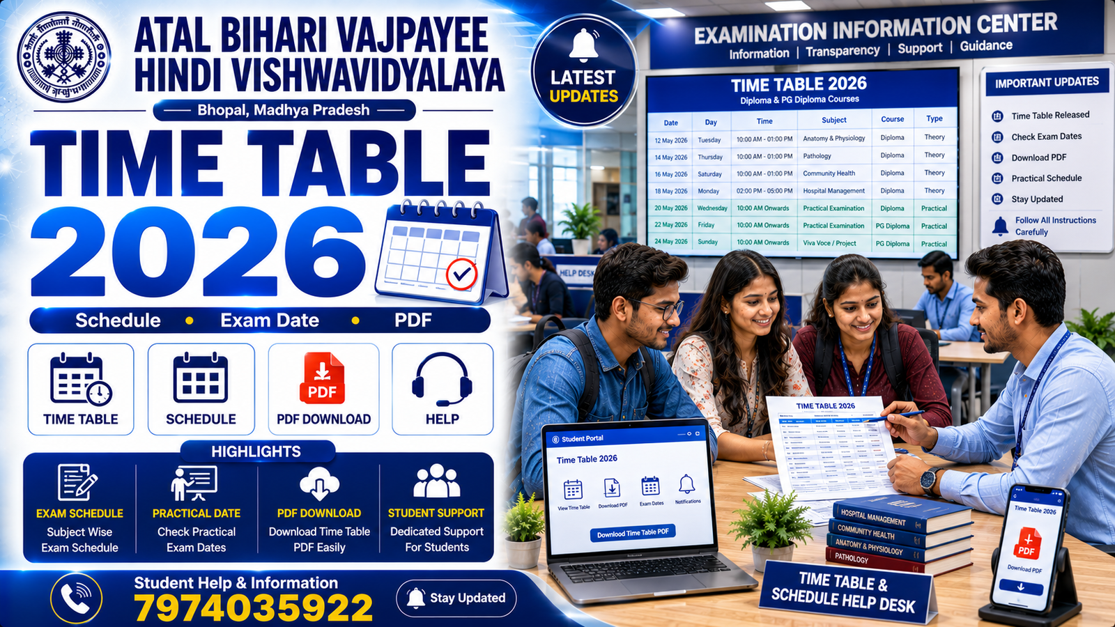 Atal Bihari Vajpayee Hindi Vishwavidyalaya Time Table 2026