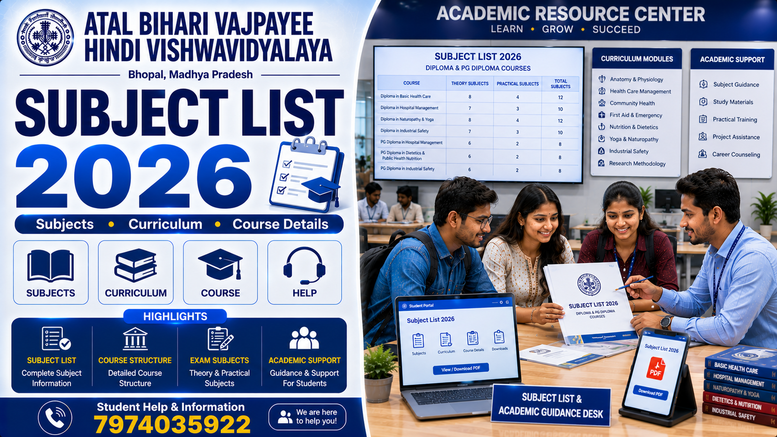 Atal Bihari Vajpayee Hindi Vishwavidyalaya Subject List 2026