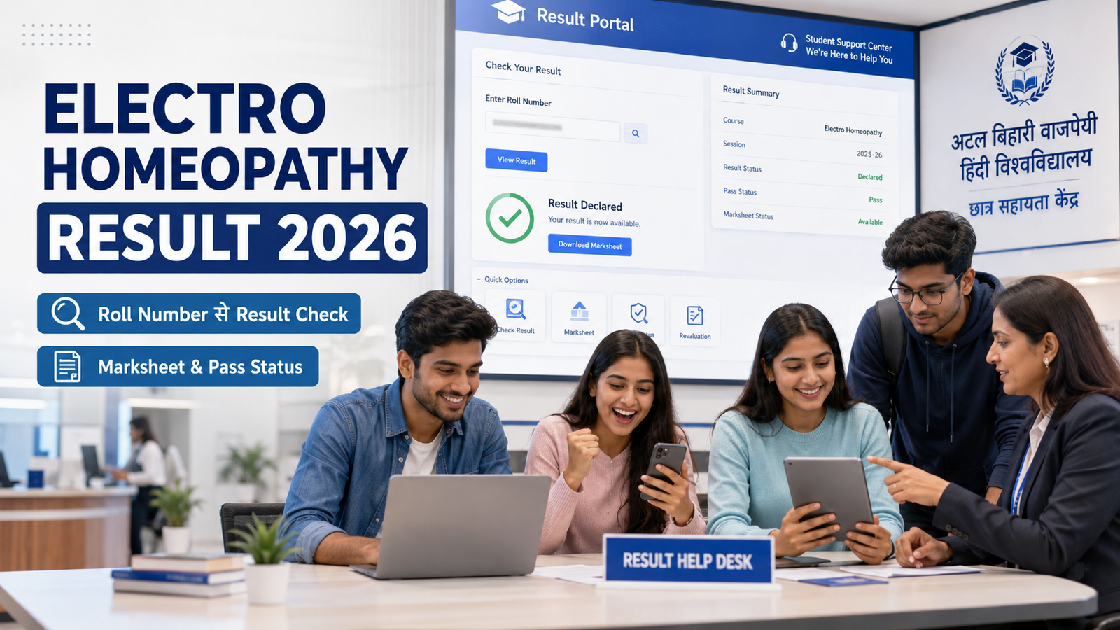 Atal Bihari Vajpayee Hindi VishwavidyalaAtal Bihari Vajpayee Hindi Vishwavidyalaya Electro Homeopathy Migration Certificate 2026 apply online documents fees verificationya Electro Homeopathy Roll Number 2026 admit card enrollment number and result status