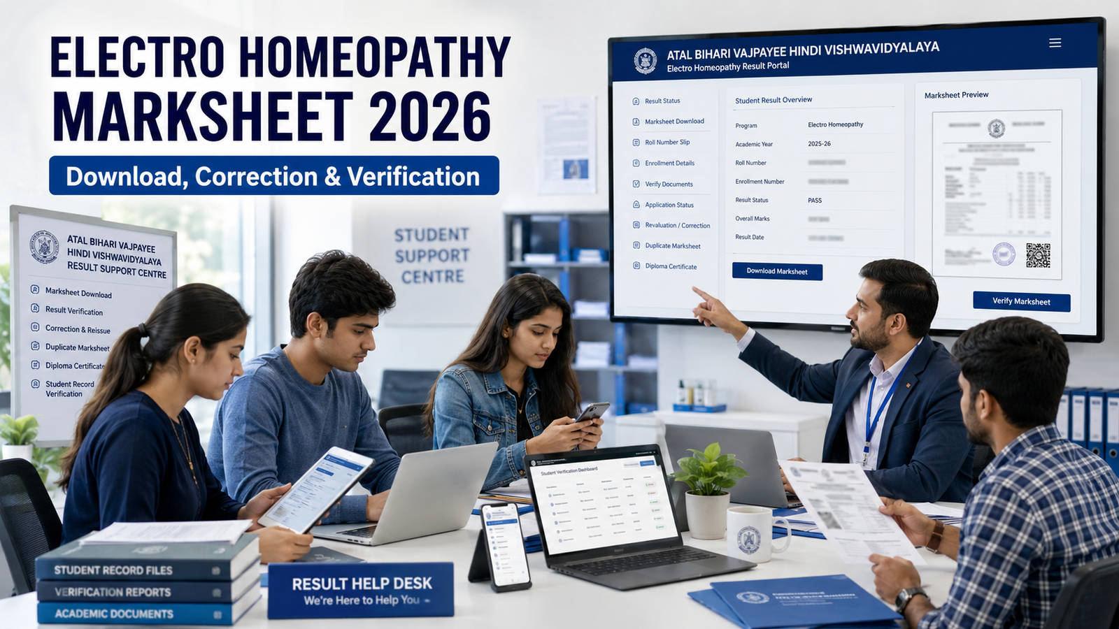 Atal Bihari Vajpayee Hindi Vishwavidyalaya Electro Homeopathy Roll Number Correction 2026 admit card result marksheet certificate update
