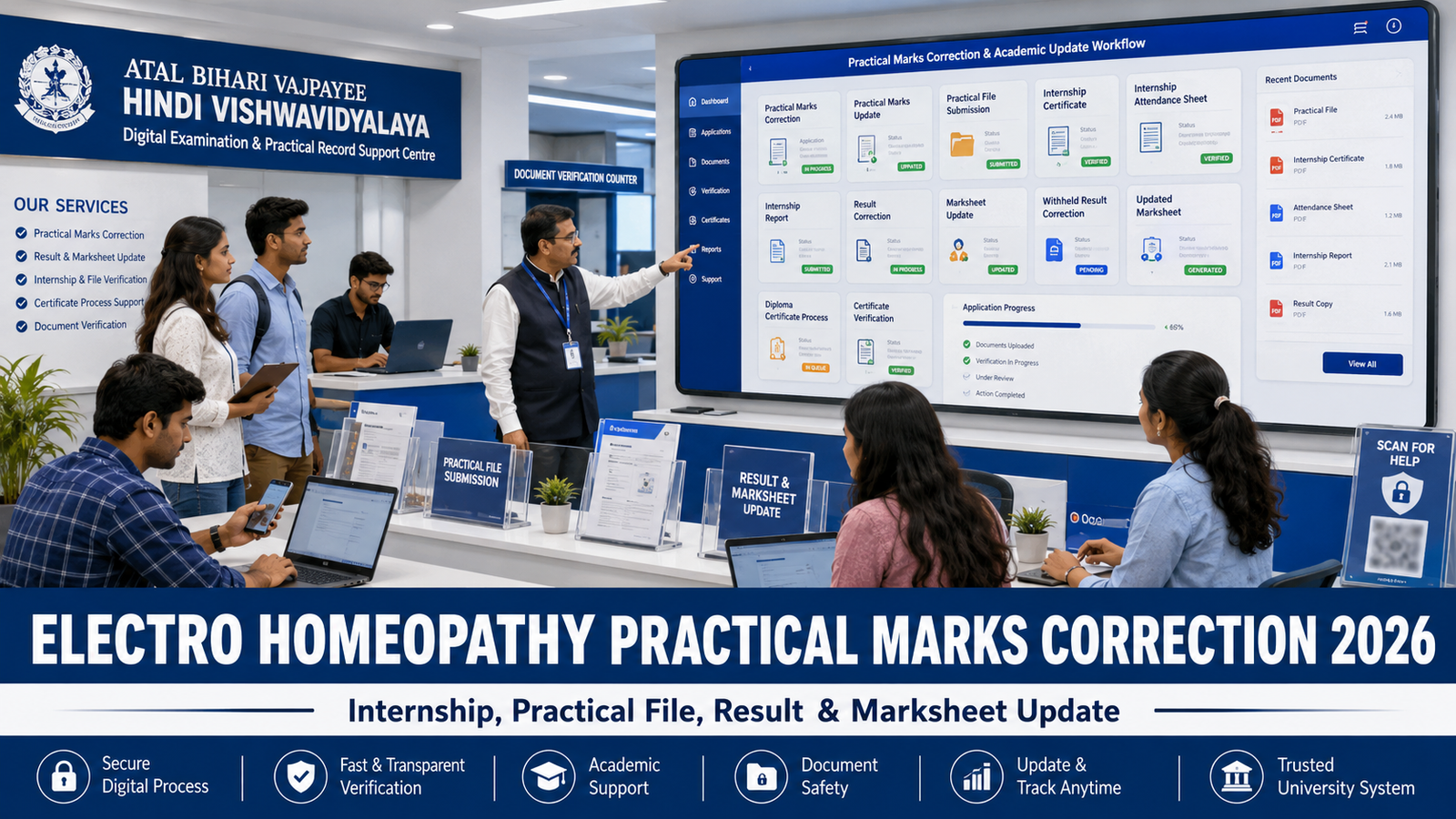 Atal Bihari Vajpayee Hindi Vishwavidyalaya Electro Homeopathy Practical Marks Correction 2026 internship practical file result marksheet update
