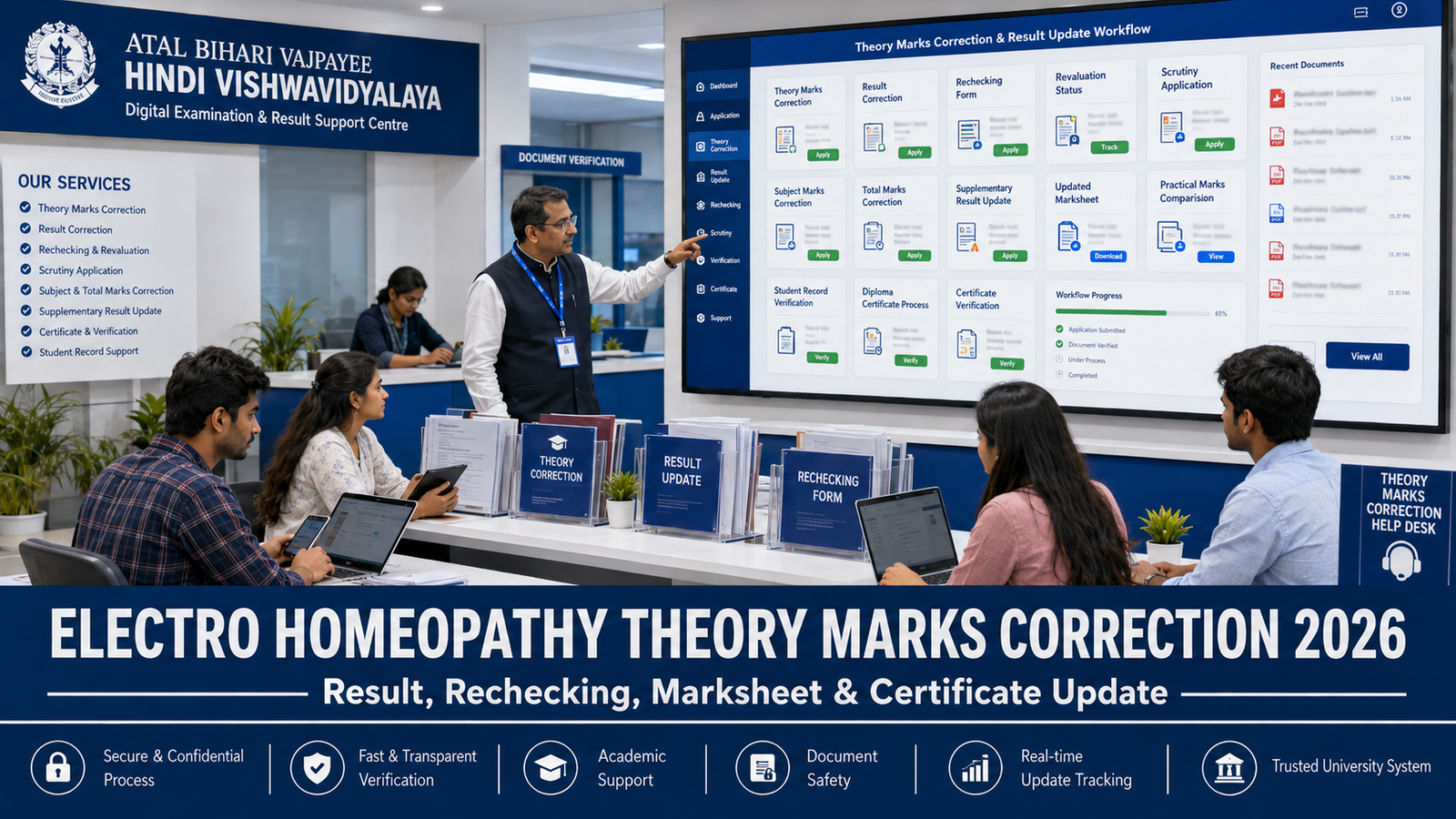 Atal Bihari Vajpayee Hindi Vishwavidyalaya Electro Homeopathy Theory Marks Correction 2026 result rechecking marksheet certificate update