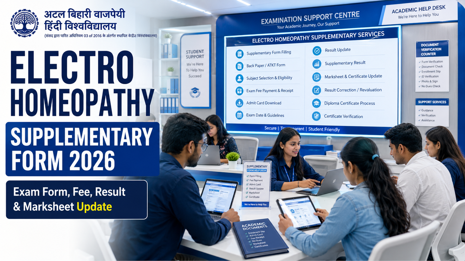 Atal Bihari Vajpayee Hindi Vishwavidyalaya Electro Homeopathy ATKT Admit Card 2026 download correction exam date result process