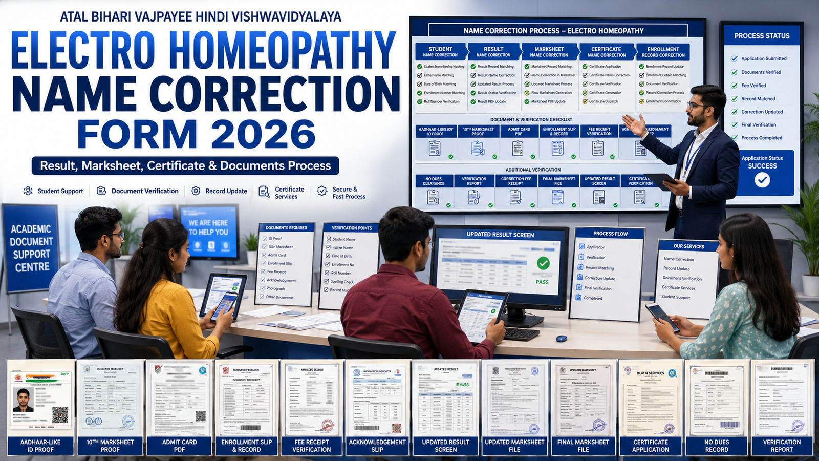 Atal Bihari Vajpayee Hindi Vishwavidyalaya Electro Homeopathy Name Correction Form 2026 result marksheet certificate documents process