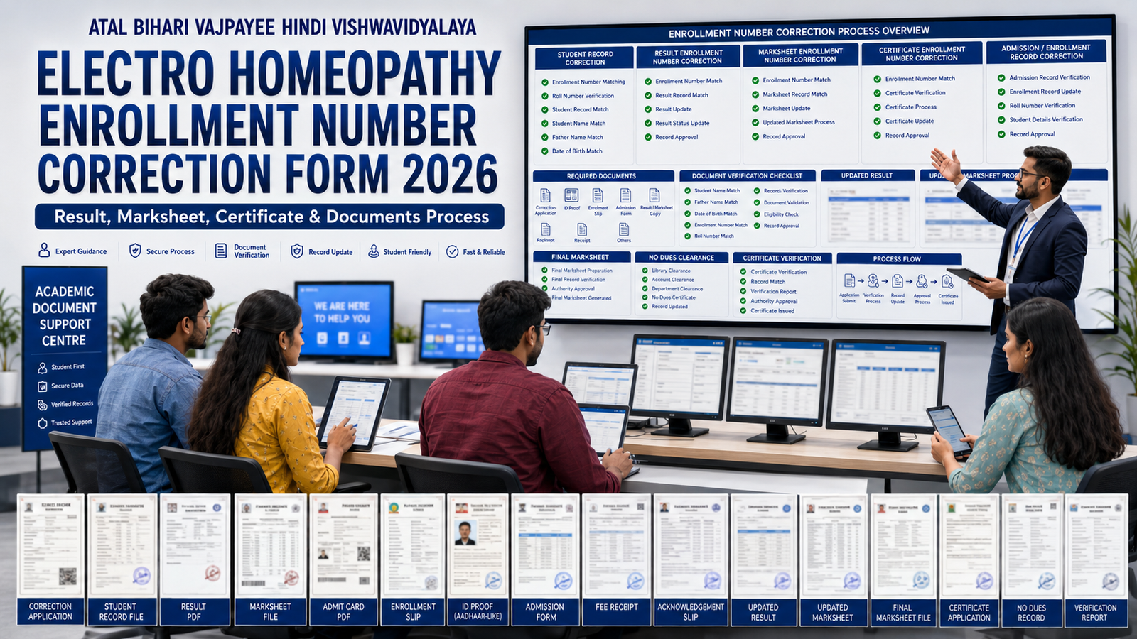 Atal Bihari Vajpayee Hindi Vishwavidyalaya Electro Homeopathy Enrollment Number Correction Form 2026 result marksheet certificate documents process